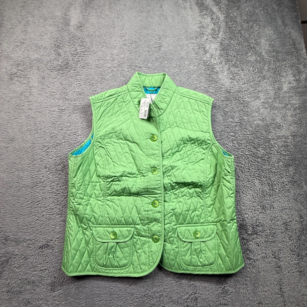Van Heusen Womens Quilted Vest Holly Green NWT XL Button Up